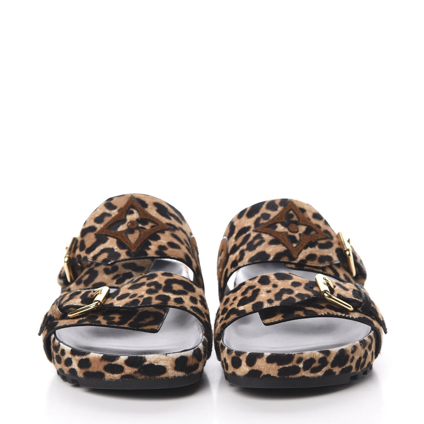 Calfskin Pony Hair Leopard Bom Dia Mule Sandals 40 Cognac Brown