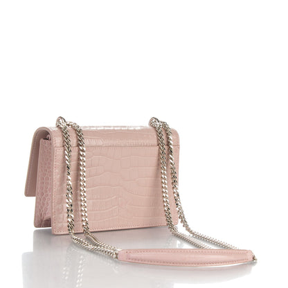 Saint Laurent Calfskin Crocodile Embossed Monogram Sunset Chain Wallet Soft Nude 3 of 7