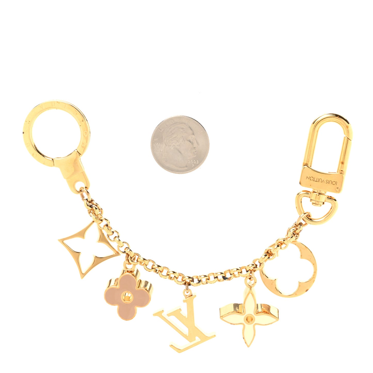 Brass Enamel Fleur De Monogram Bag Charm Chain Gold
