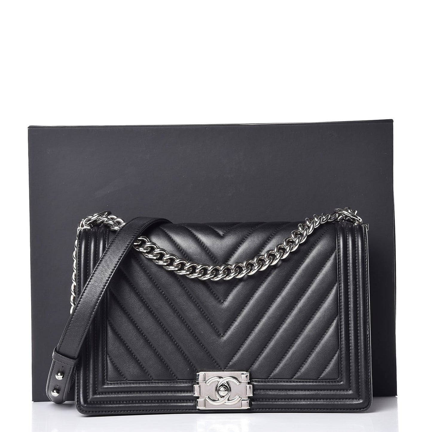 Calfskin Chevron Quilted New Medium Boy Flap Black