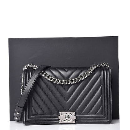 Chanel Calfskin Chevron Quilted New Medium Boy Flap Black 14 of 14