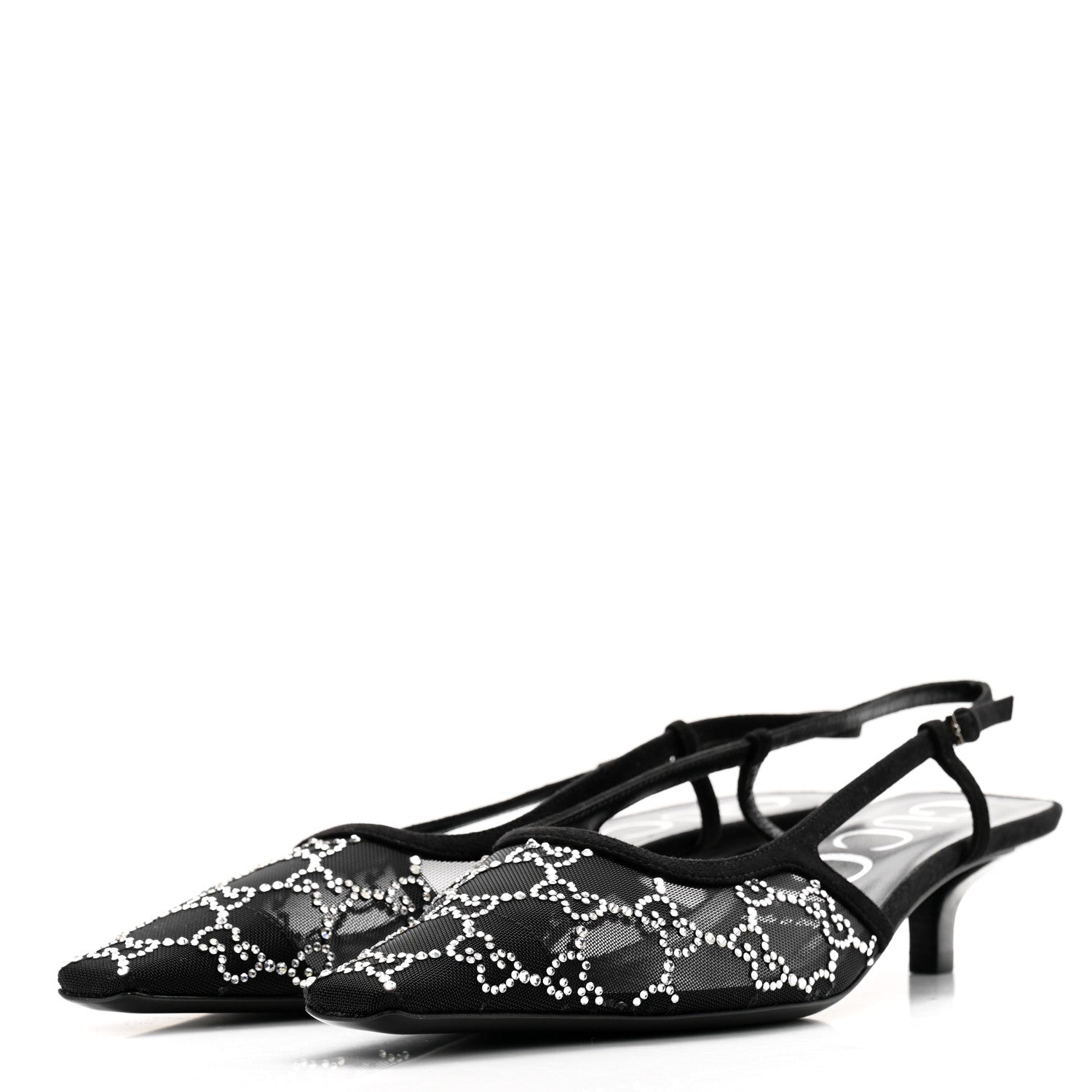 Gucci Tela Retino Kid Scamosciato Crystal GG Monogram Square G 35mm Slingback Pumps 39.5 Black 3 of 8