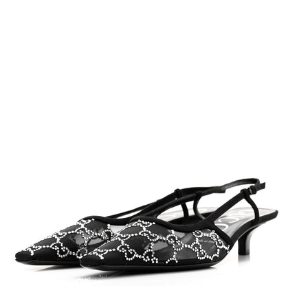 Gucci Tela Retino Kid Scamosciato Crystal GG Monogram Square G 35mm Slingback Pumps 39.5 Black 3 of 8