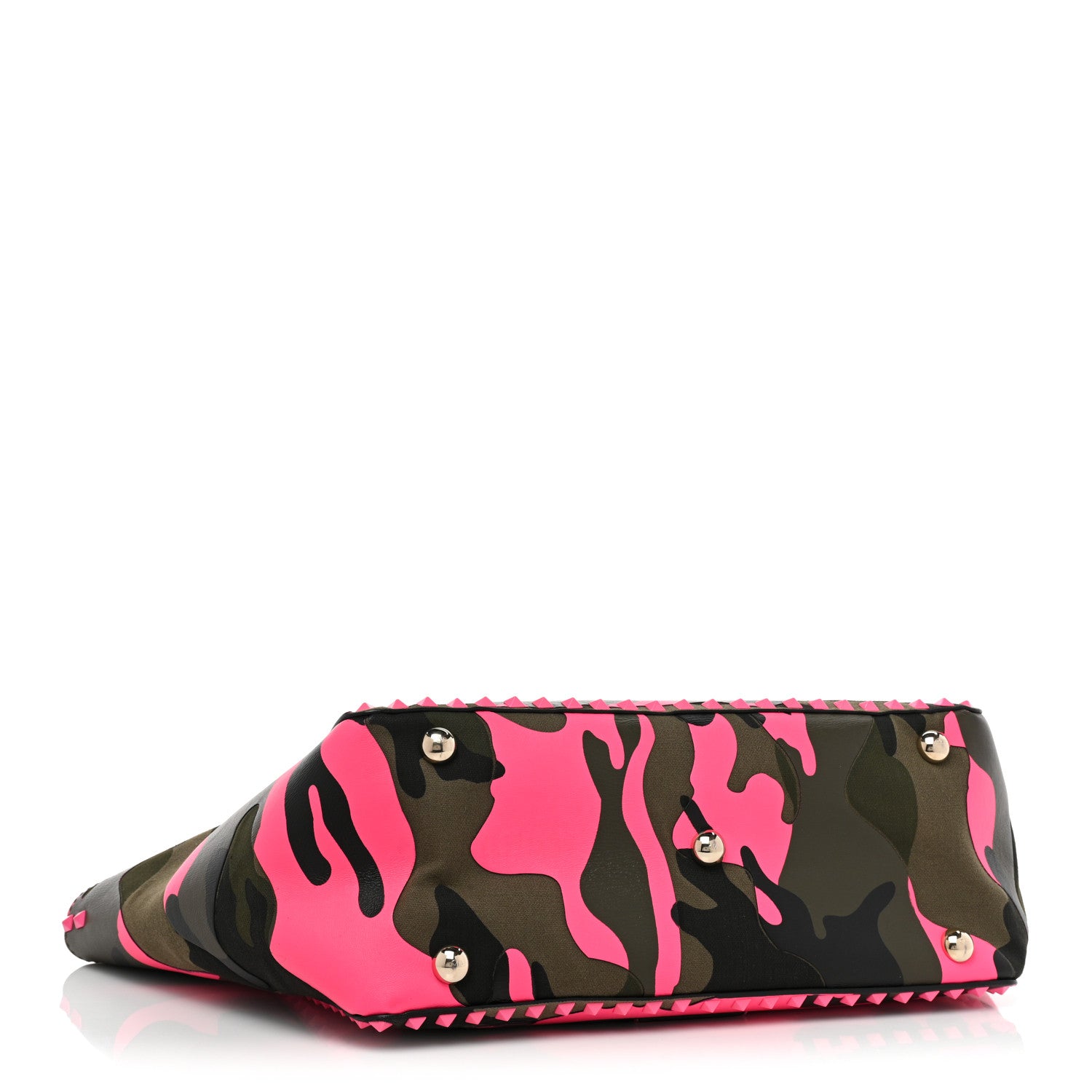 Valentino Garavani Nappa Canvas Camouflage Medium Rockstud Tote Fuxia Fluo 3 of 13