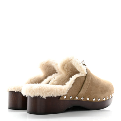 Hermes Suede Goatskin Woolskin Carlotta Mules 37 Beige Gobi 4 of 14