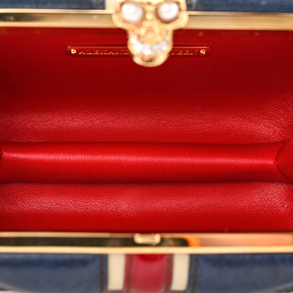 Alexander McQueen Patent Calfskin Britannia Skull Box Clutch Red Blue 5 of 12