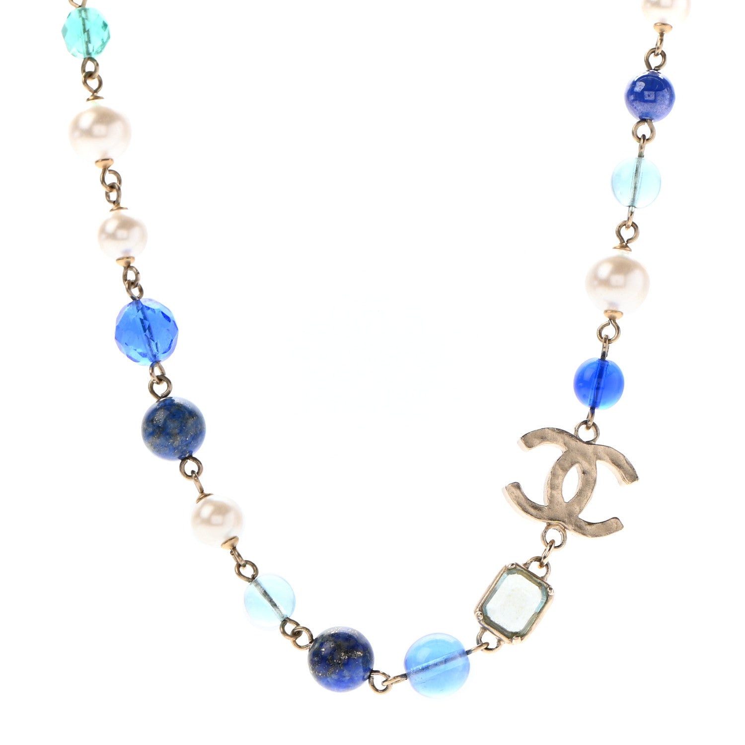 Chanel Ruthenium Pearl Beaded CC Short Necklace Silver Blue 1 of 5