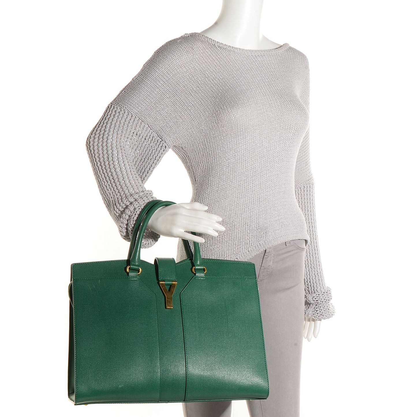 Textured Leather Large Cabas ChYc Dark Green