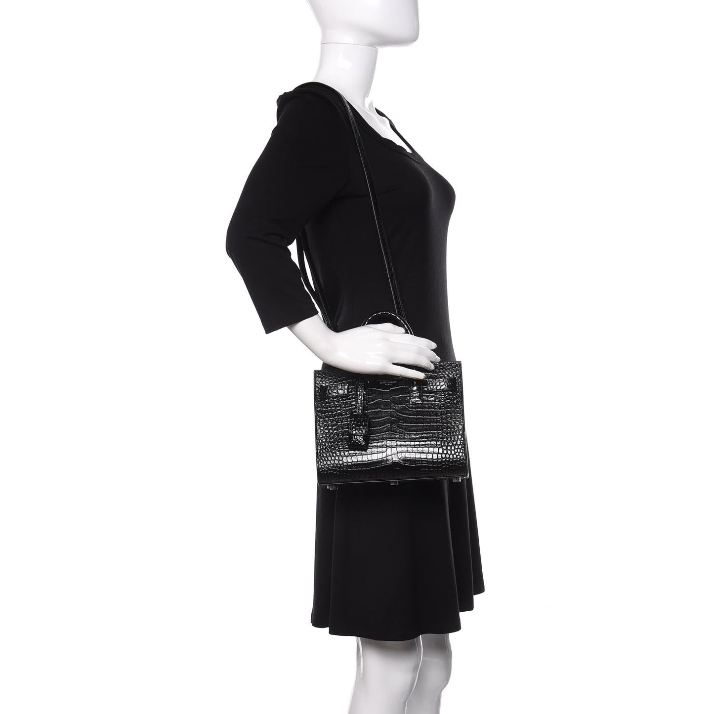 Calfskin Crocodile Embossed Nano Sac De Jour Black