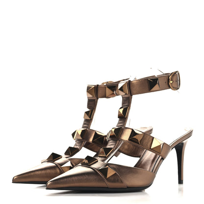 Valentino Garavani Metallic Calfskin Roman Stud Ankle Strap 80mm Pumps 39 Bronze 4 of 10