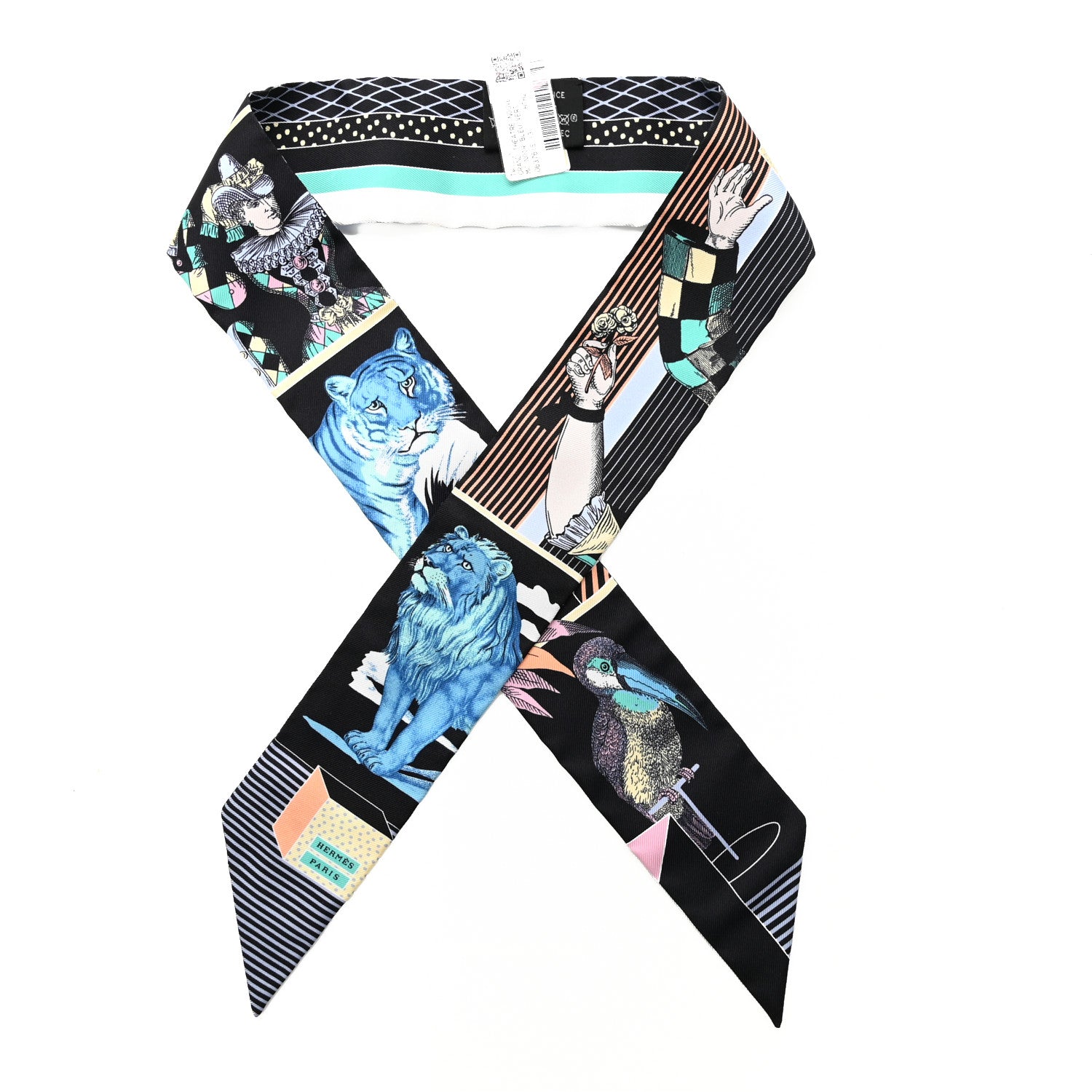 Hermes Silk Twilly Grand Theatre Nouveau Black Bleu Vert 1 of 3