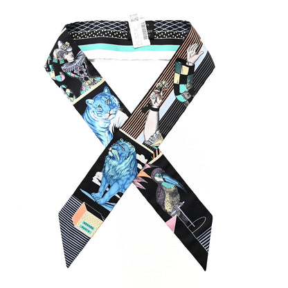 Hermes Silk Twilly Grand Theatre Nouveau Black Bleu Vert 1 of 3
