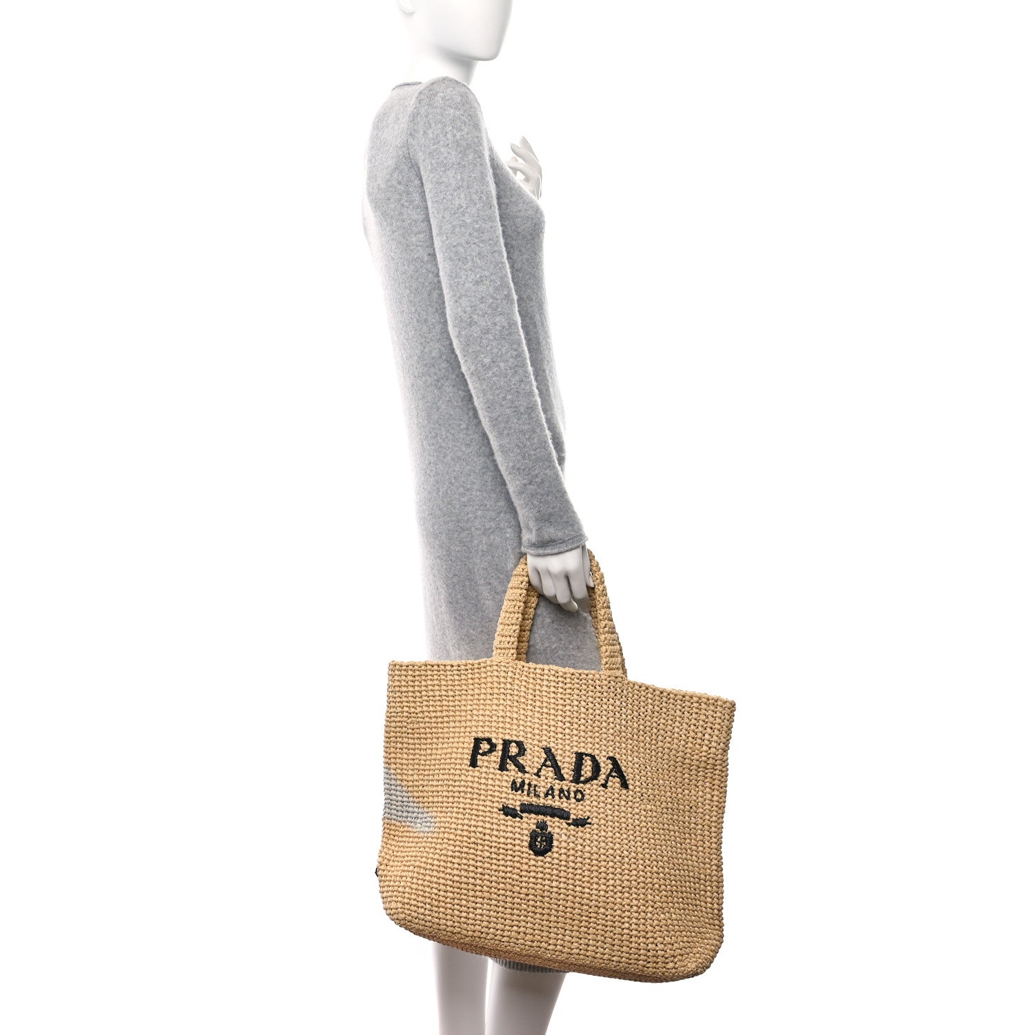 Prada Yarn Raffia Effect Crochet Embroidered Logo Tote Naturale 2 of 9
