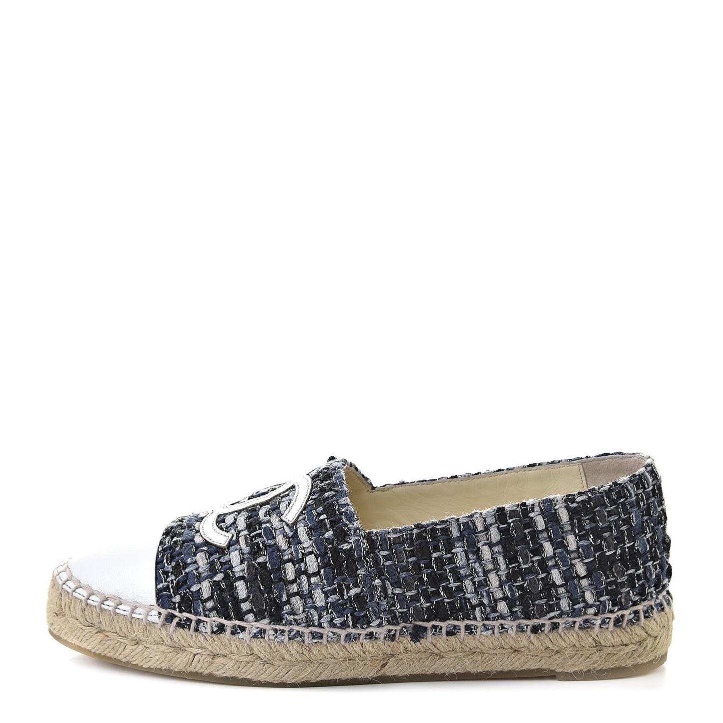 Metallic Tweed Lambskin CC Espadrilles 36 Blue Black Silver