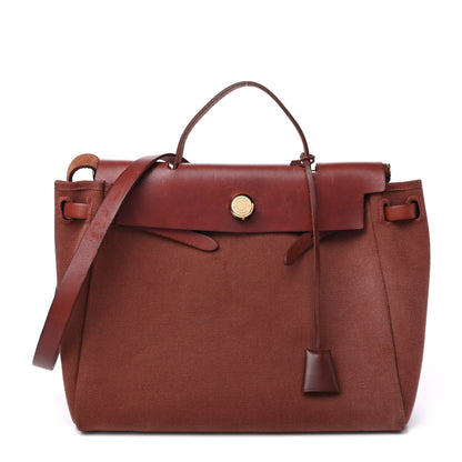 Hermes Toile Vache Calfskin Herbag 30 PM Havane 1 of 4
