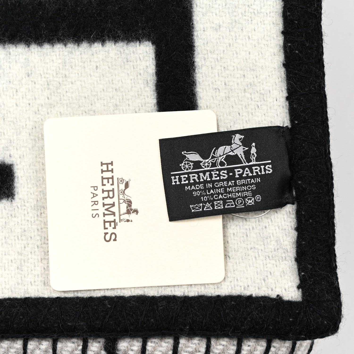 Hermes Wool Cashmere Avalon III Blanket Ecru Black 3 of 3