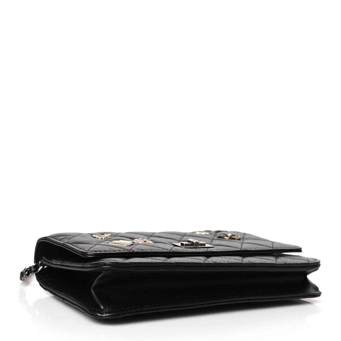 Aged Calfskin Quilted Lucky Charms 2.55 Reissue Wallet On Chain WOC Black