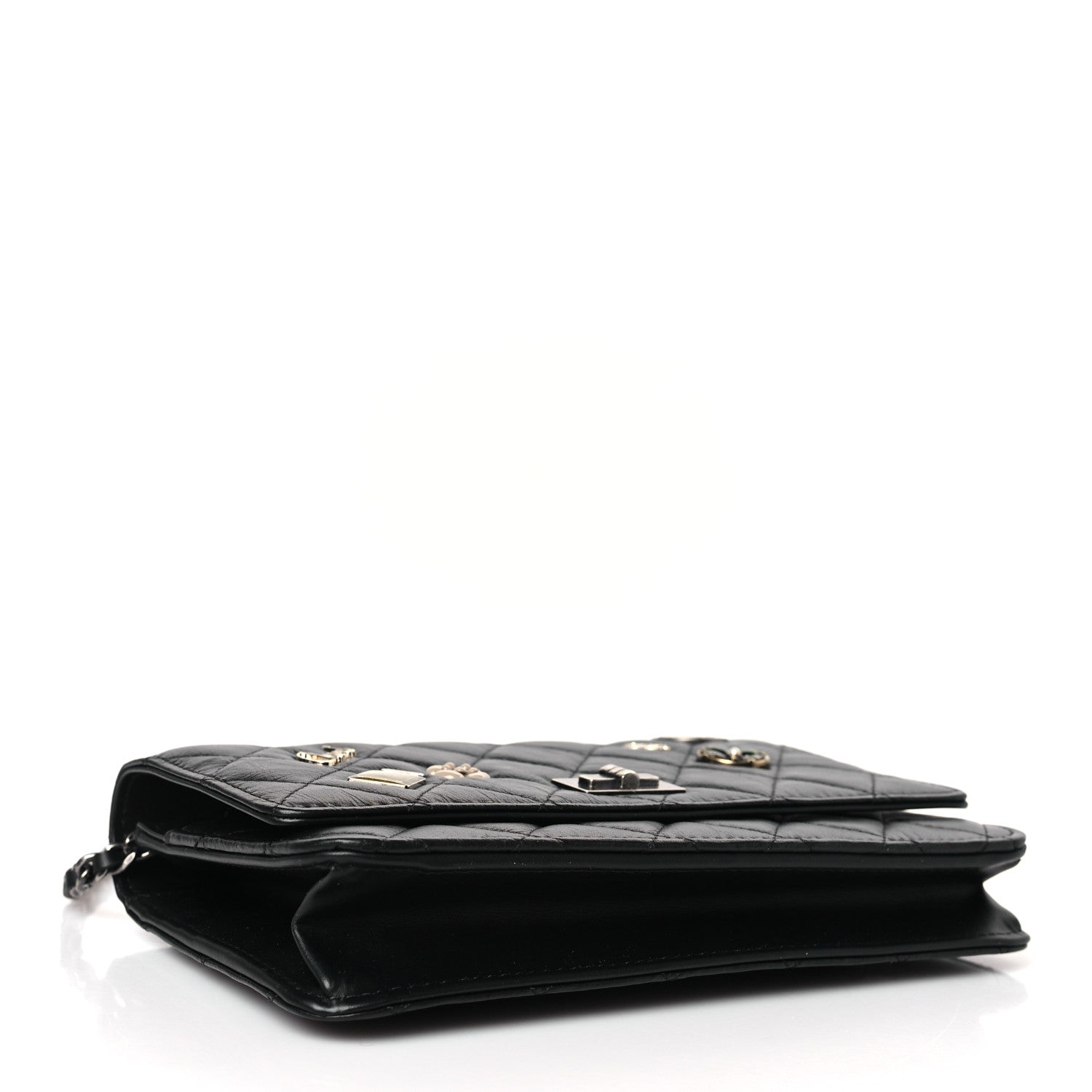 Chanel Aged Calfskin Quilted Lucky Charms 2.55 Reissue Wallet On Chain WOC Black 4 of 11