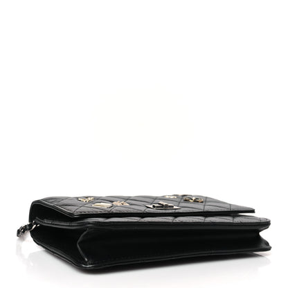 Chanel Aged Calfskin Quilted Lucky Charms 2.55 Reissue Wallet On Chain WOC Black 4 of 11