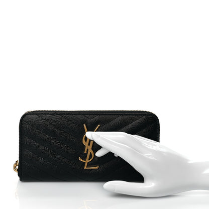Saint Laurent Grain De Poudre Matelasse Chevron Monogram Zip Around Wallet Black 2 of 8