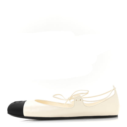 Chanel Lambskin Grosgrain Mary Jane Flats 39.5 Ivory Black 1 of 9