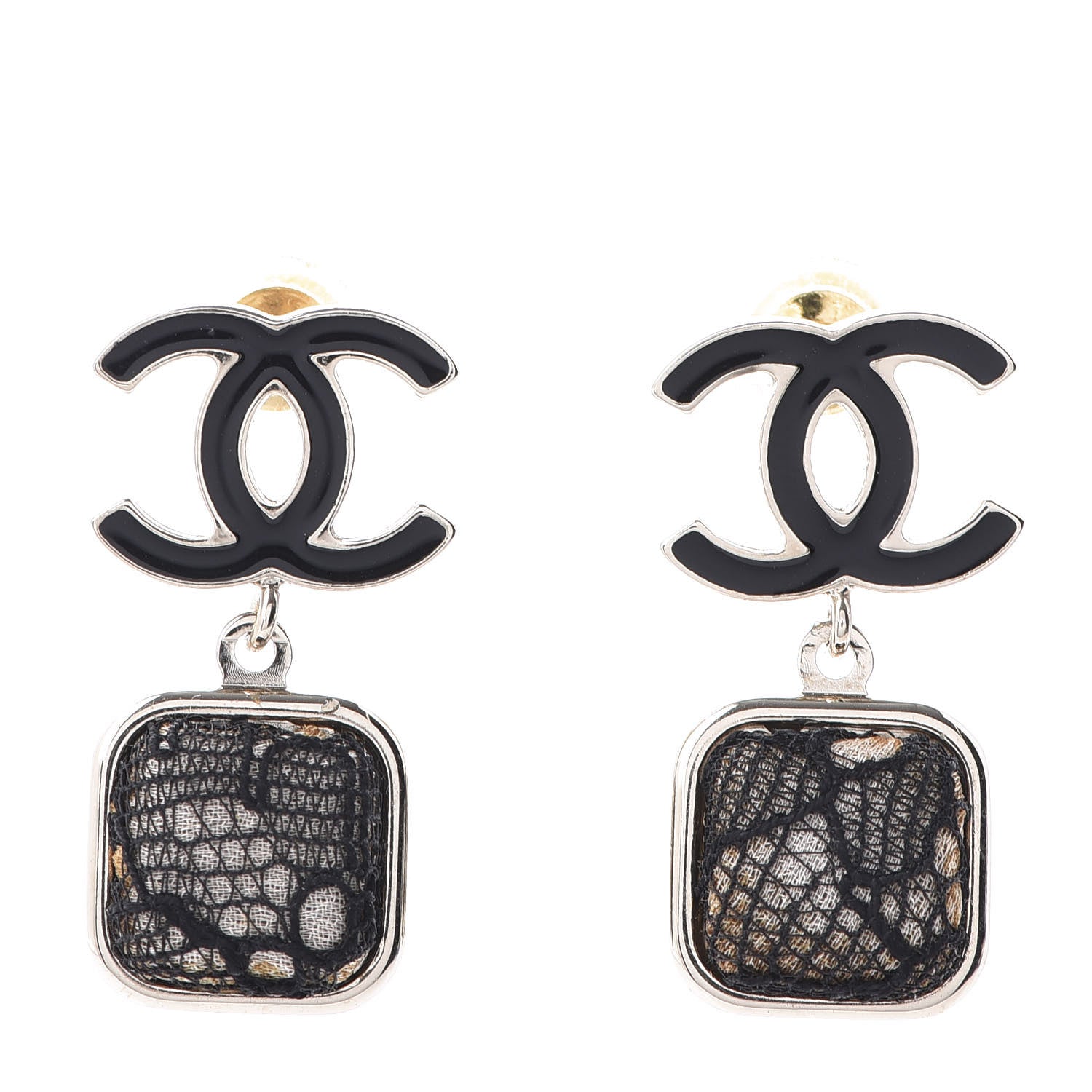 Chanel Resin Enamel CC Drop Earrings Black Gold 1 of 5