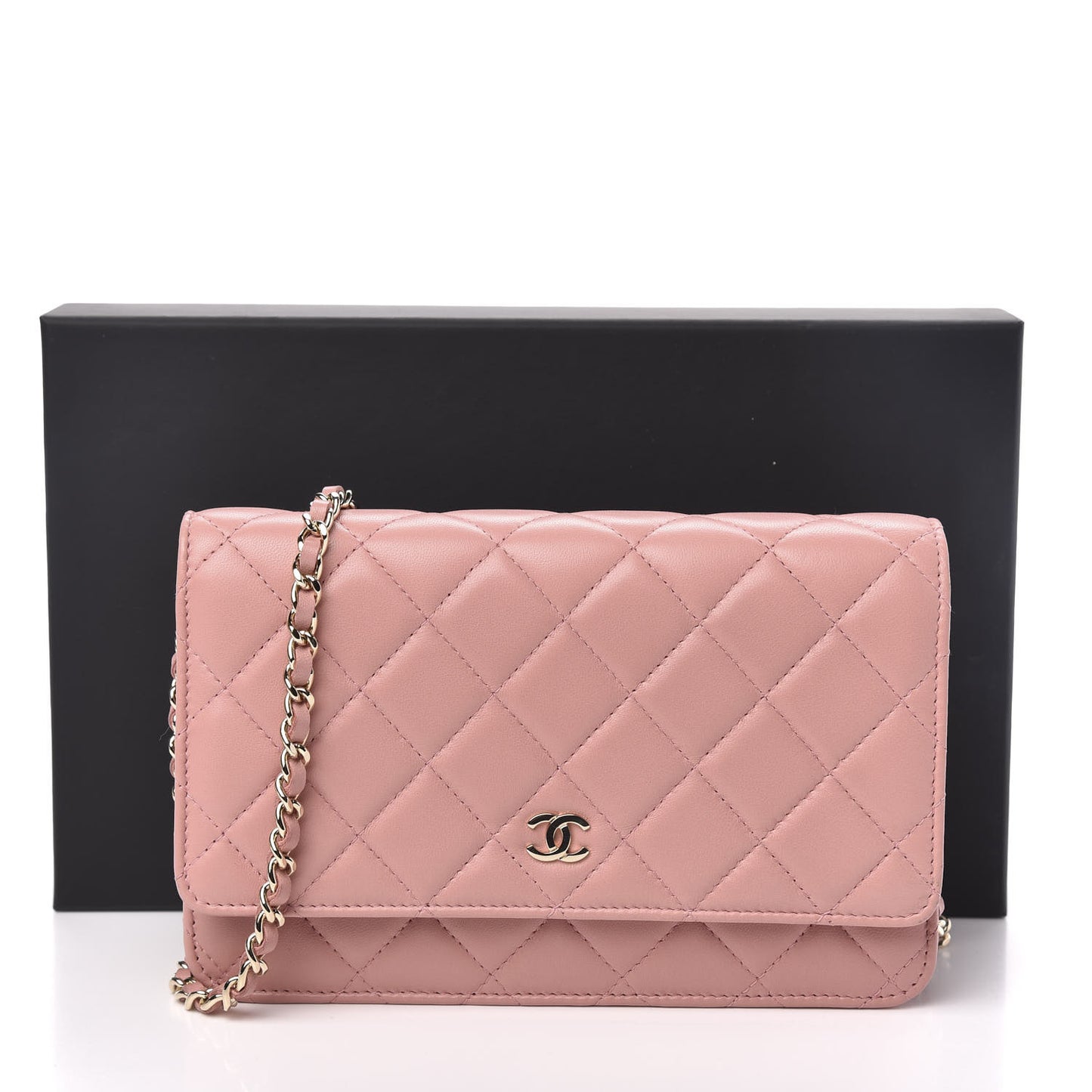 Lambskin Quilted Wallet On Chain WOC Pink