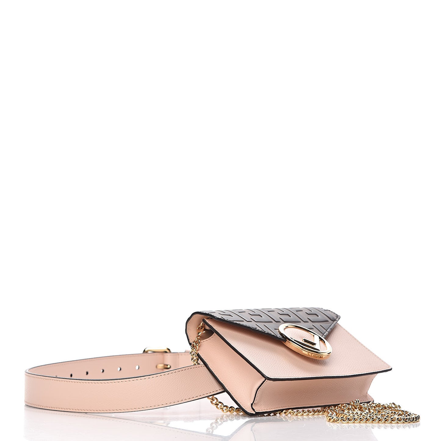 Vitello Cruise F is Fendi Bi-Color FF 1974 Embossed Envelope Belt Bag Maya Black Light Rose