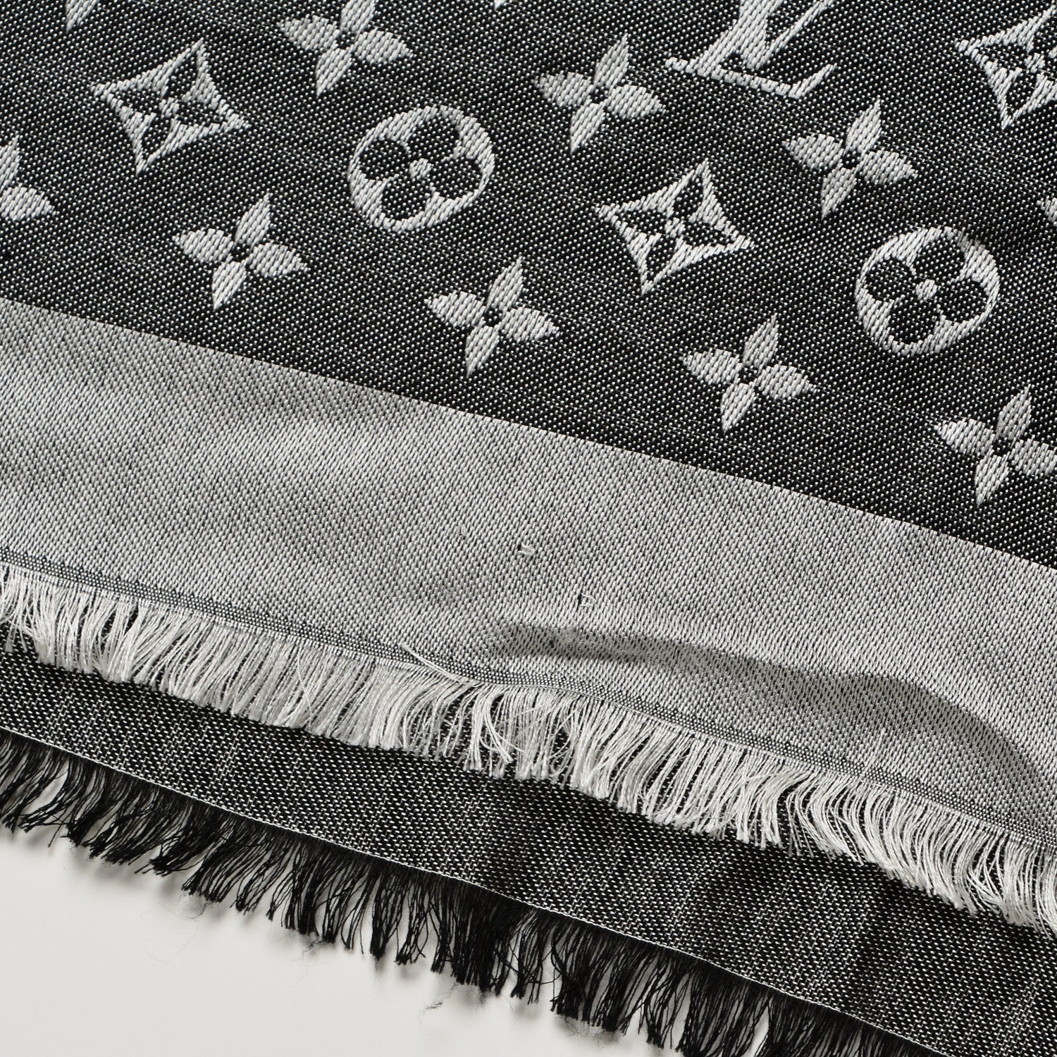 Louis Vuitton Silk Wool Monogram Denim Shawl Black 9 of 10