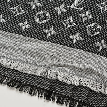 Louis Vuitton Silk Wool Monogram Denim Shawl Black 9 of 10