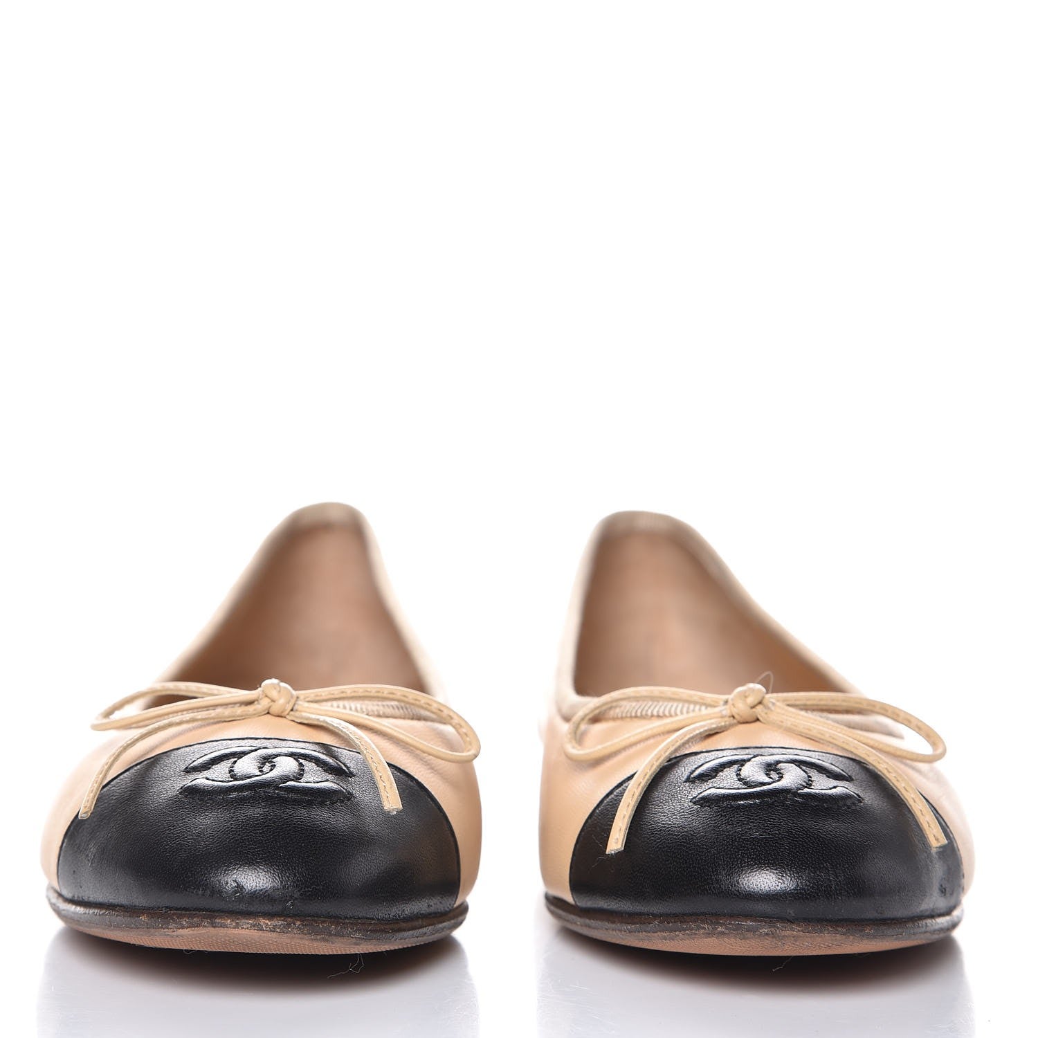 Chanel Lambskin Cap Toe Ballerina Flats 36 Beige Black 2 of 14