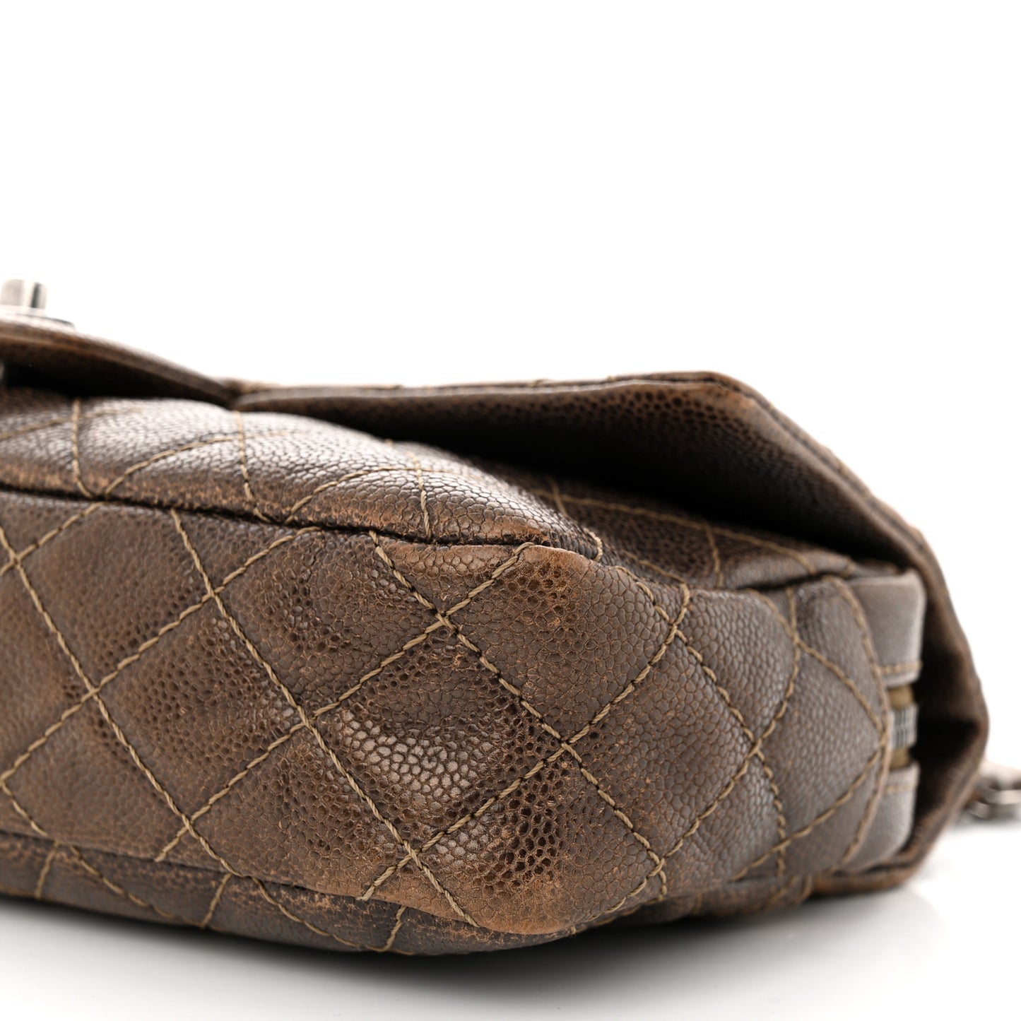 Iridescent Caviar Quilted Small Chic Flap Brown