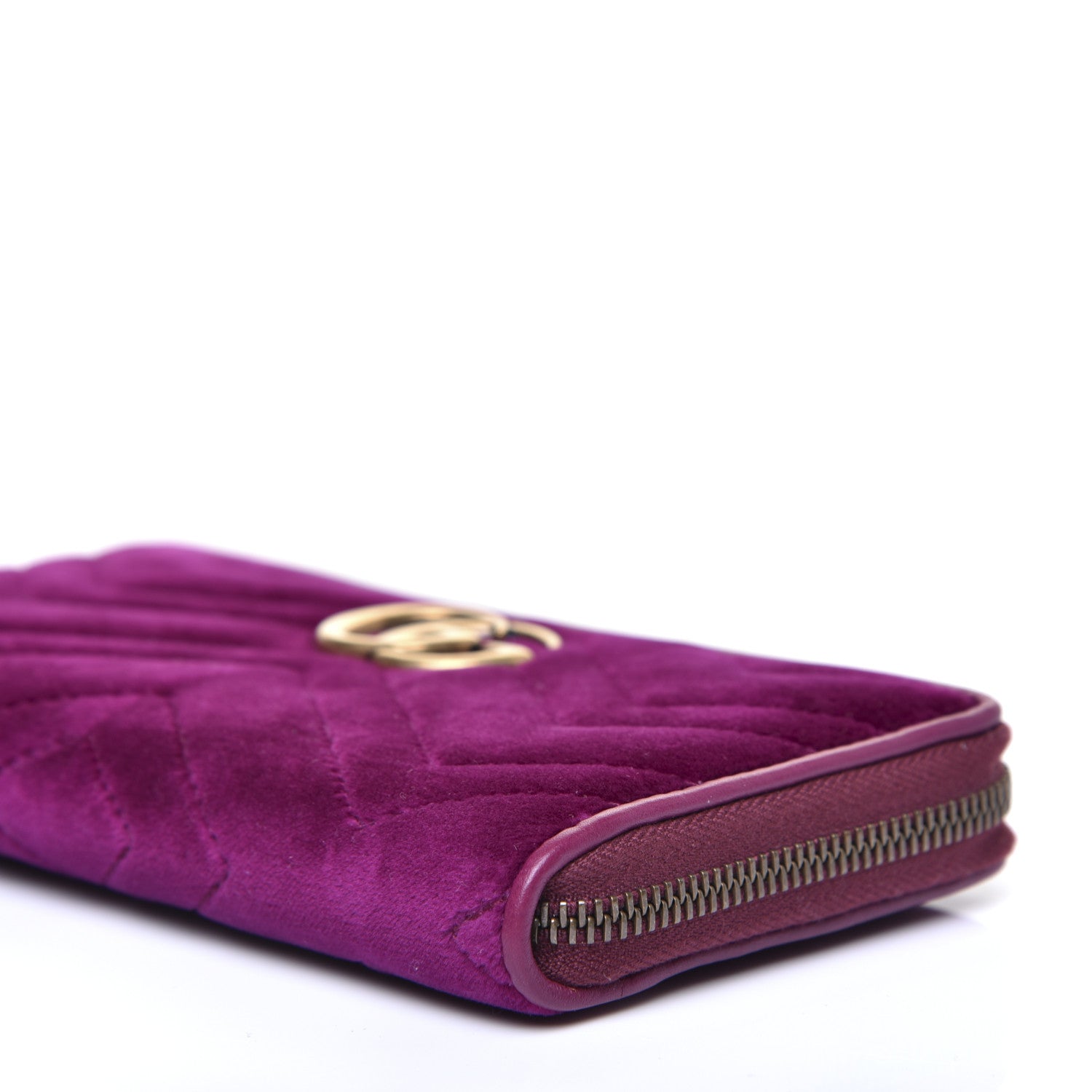 Gucci Velvet Matelasse GG Marmont Zip Around Wallet Fuchsia Violet Cyclamen 7 of 8