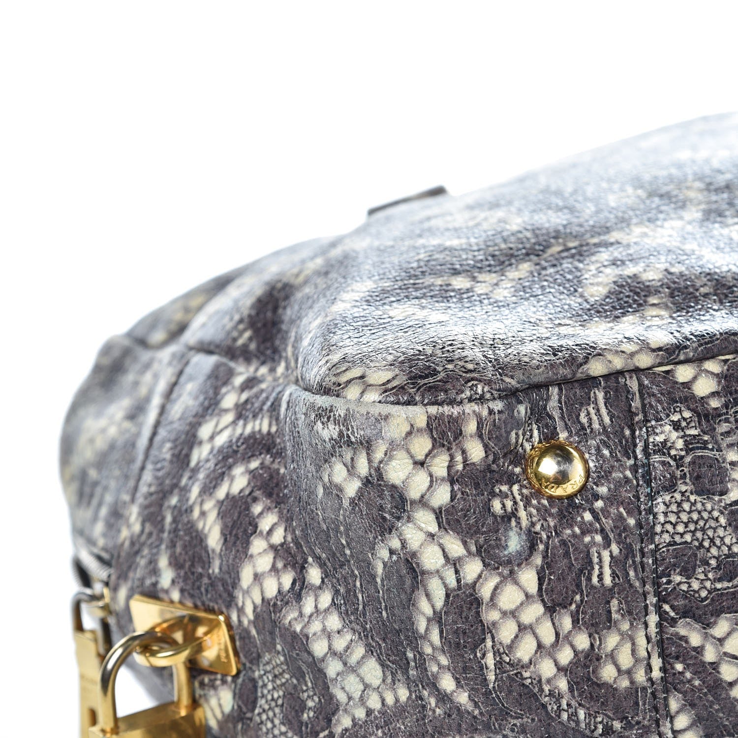 Prada Cervo Lux Print Lace Bauletto Bag Talco 8 of 12