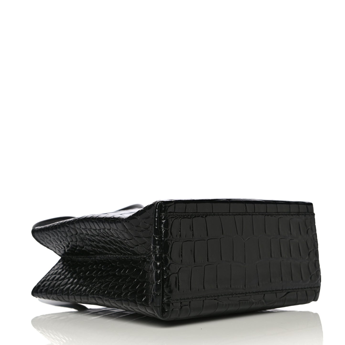Shiny Calfskin Logo Crocodile Embossed North South Shopper Tote XXS Black White