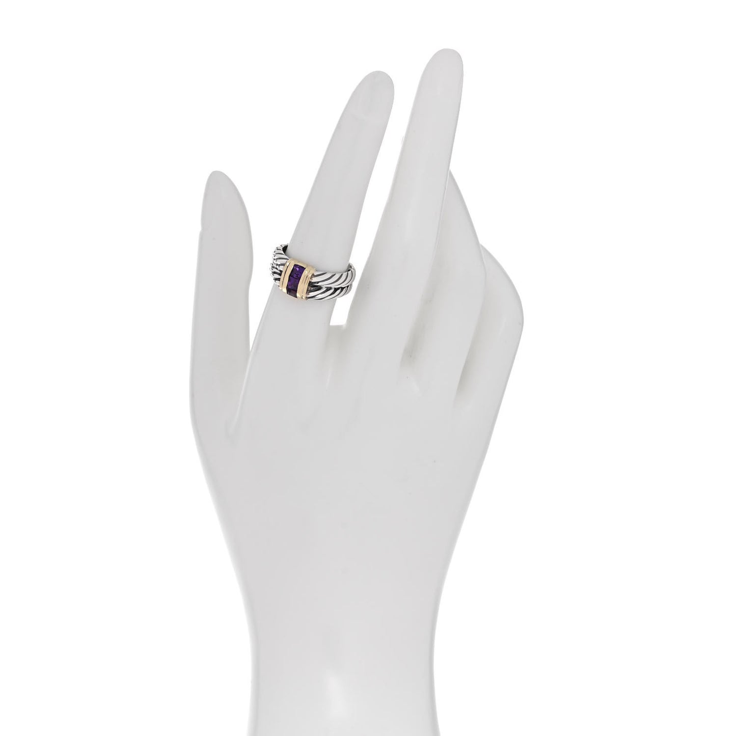 Sterling Silver 14K Yellow Gold Amethyst Cable Ring 56 7.5