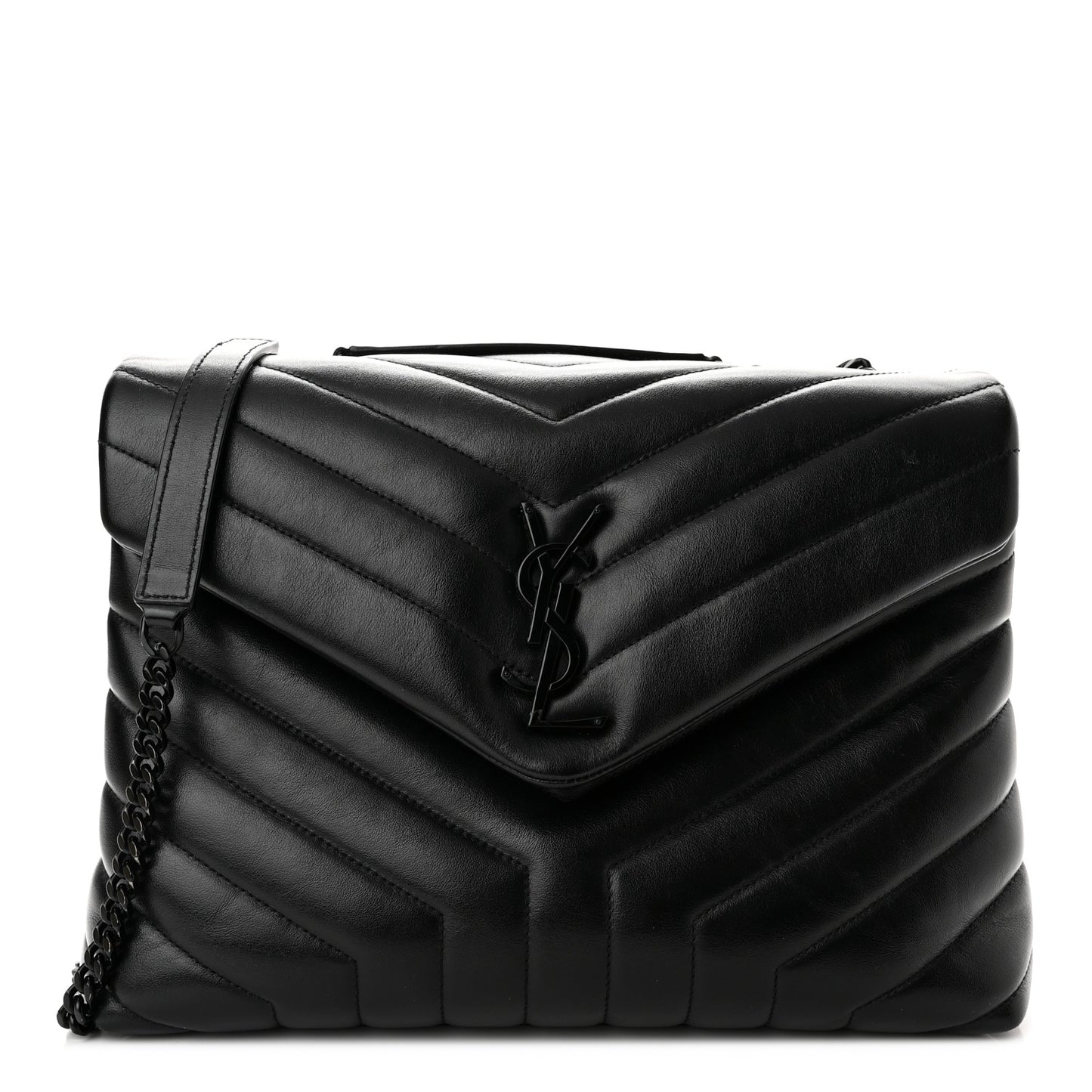 Calfskin Y Quilted Monogram Medium Loulou Chain Satchel Black