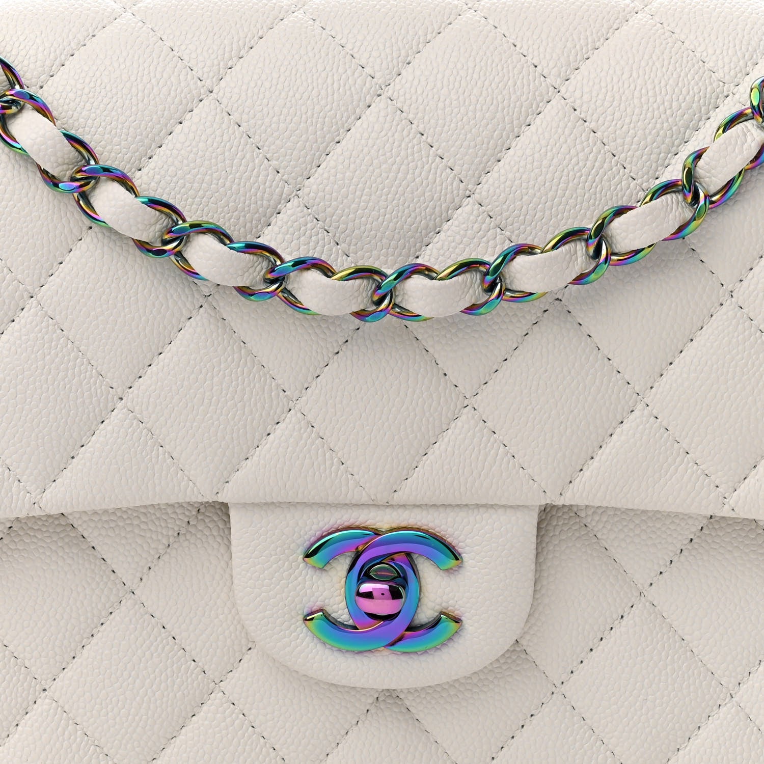 Chanel Caviar Quilted Rainbow CC Medium Double Flap White 8 of 11
