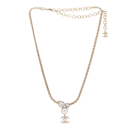 Chanel Pearl Crystal CC Teardrop Braided Necklace Gold 3 of 6