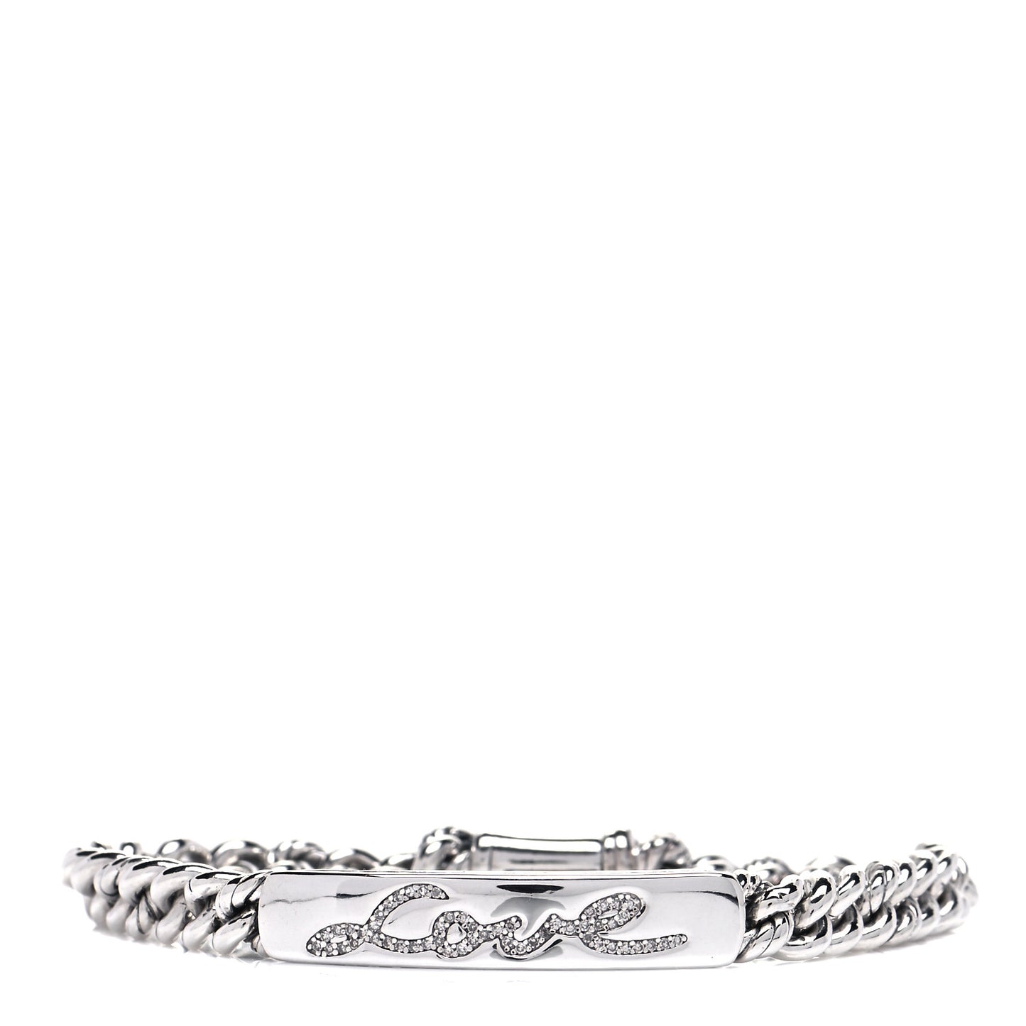 Sterling Silver Diamond 7mm Petite Pave Curb Link Love ID Bracelet