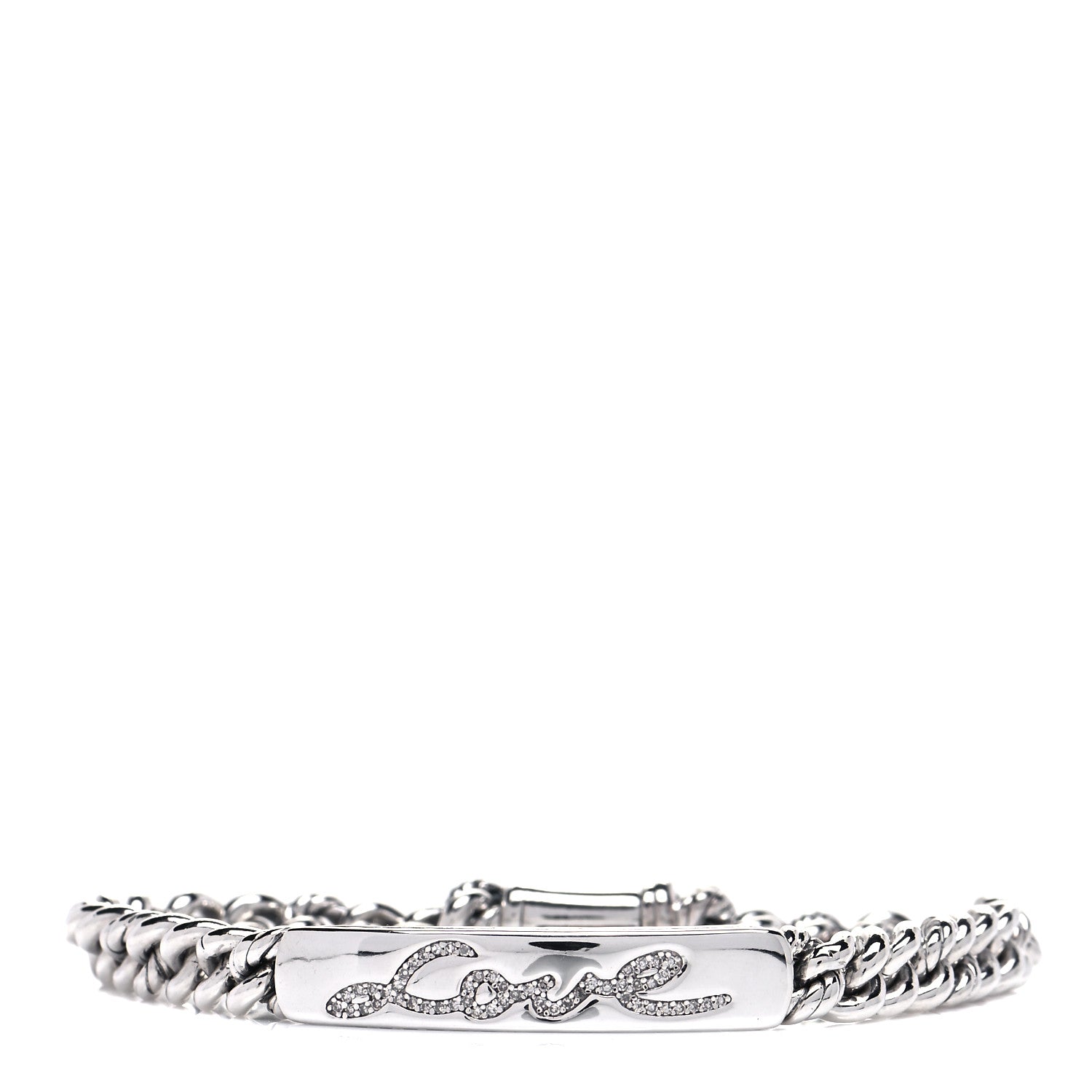 David Yurman Sterling Silver Diamond 7mm Petite Pave Curb Link Love ID Bracelet 1 of 6