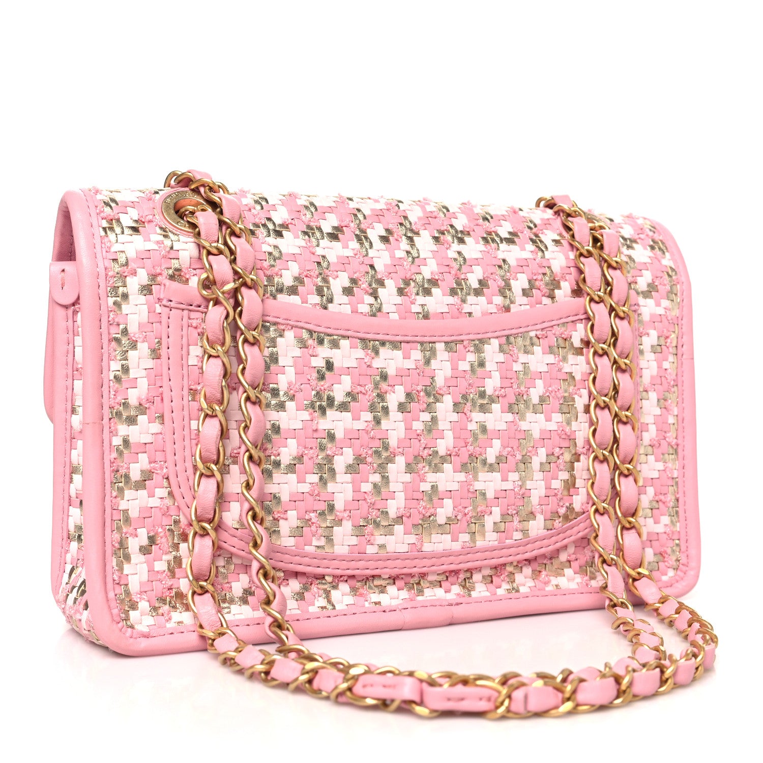 Chanel Metallic Lambskin Viscose Woven Flap Pink Gold 3 of 10