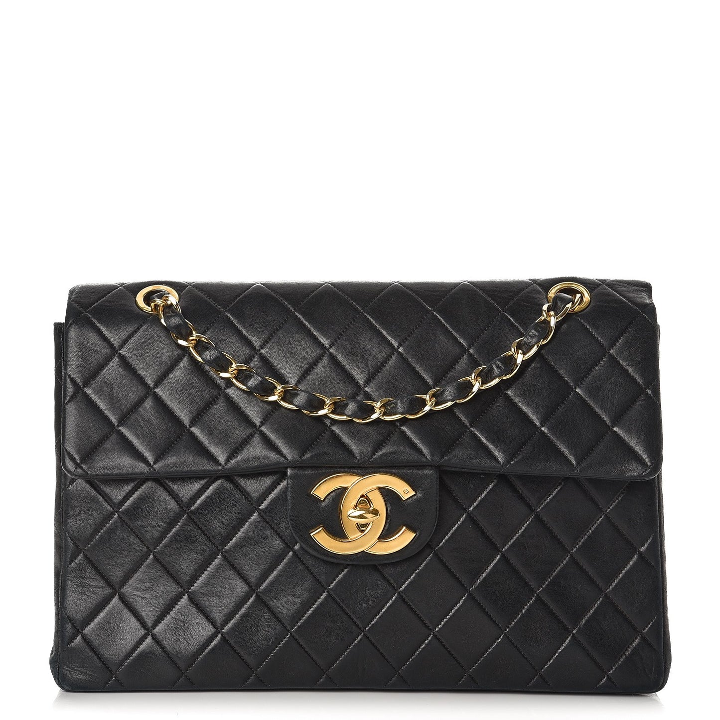 Lambskin Quilted XL Jumbo Single Flap Black