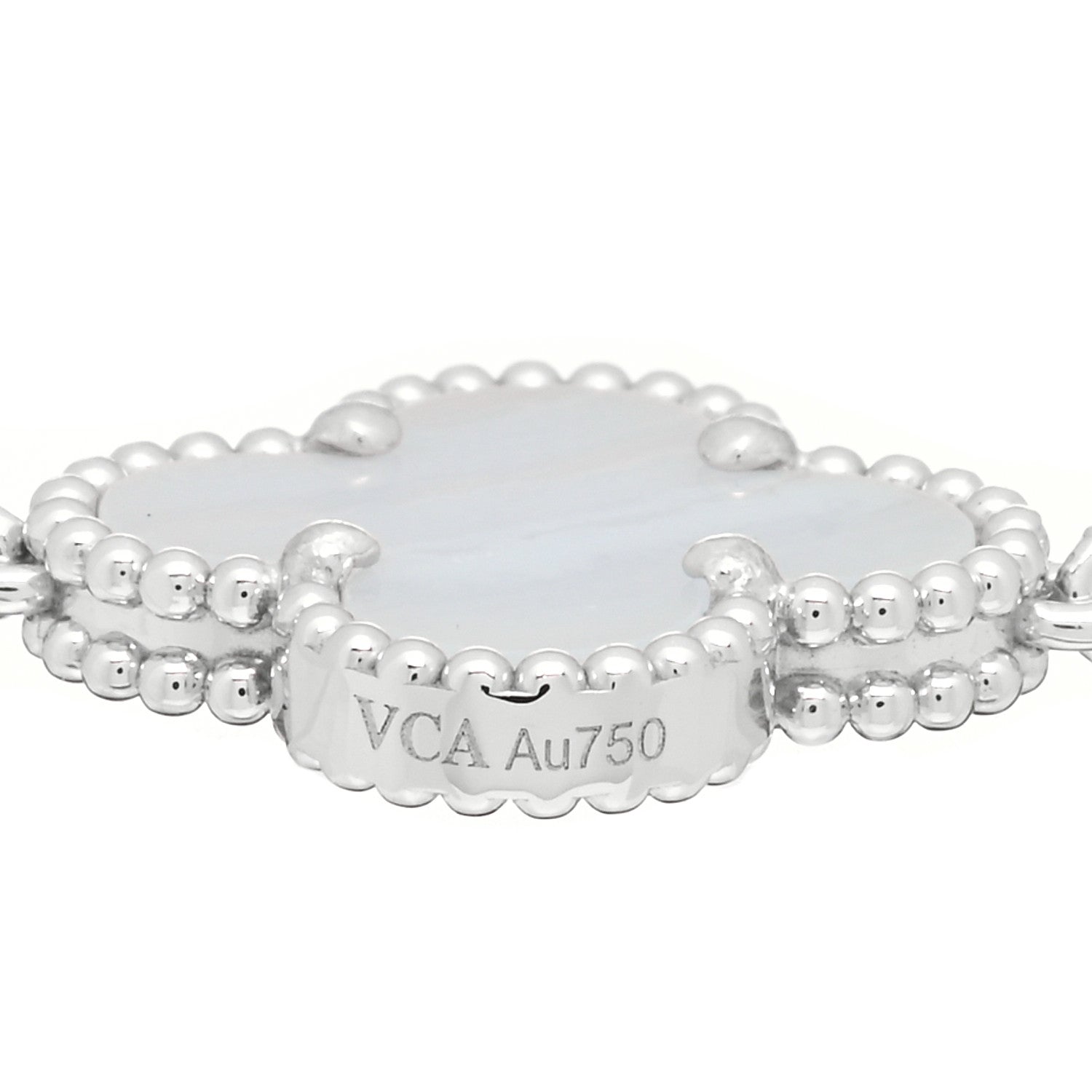 Van Cleef & Arpels 18K White Gold Chalcedony 5 Motifs Vintage Alhambra Bracelet 3 of 3