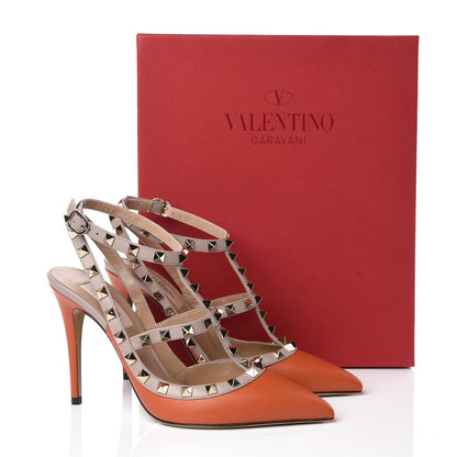Valentino Garavani Calfskin Nappa Rockstud Ankle Strap 100mm Pumps 38 Orange Poudre 8 of 8