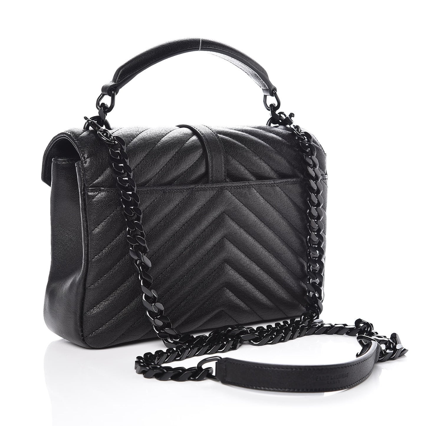 Sheepskin Matelasse Chevron Monogram Medium College Bag Black