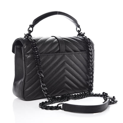 Saint Laurent Sheepskin Matelasse Chevron Monogram Medium College Bag Black 3 of 10