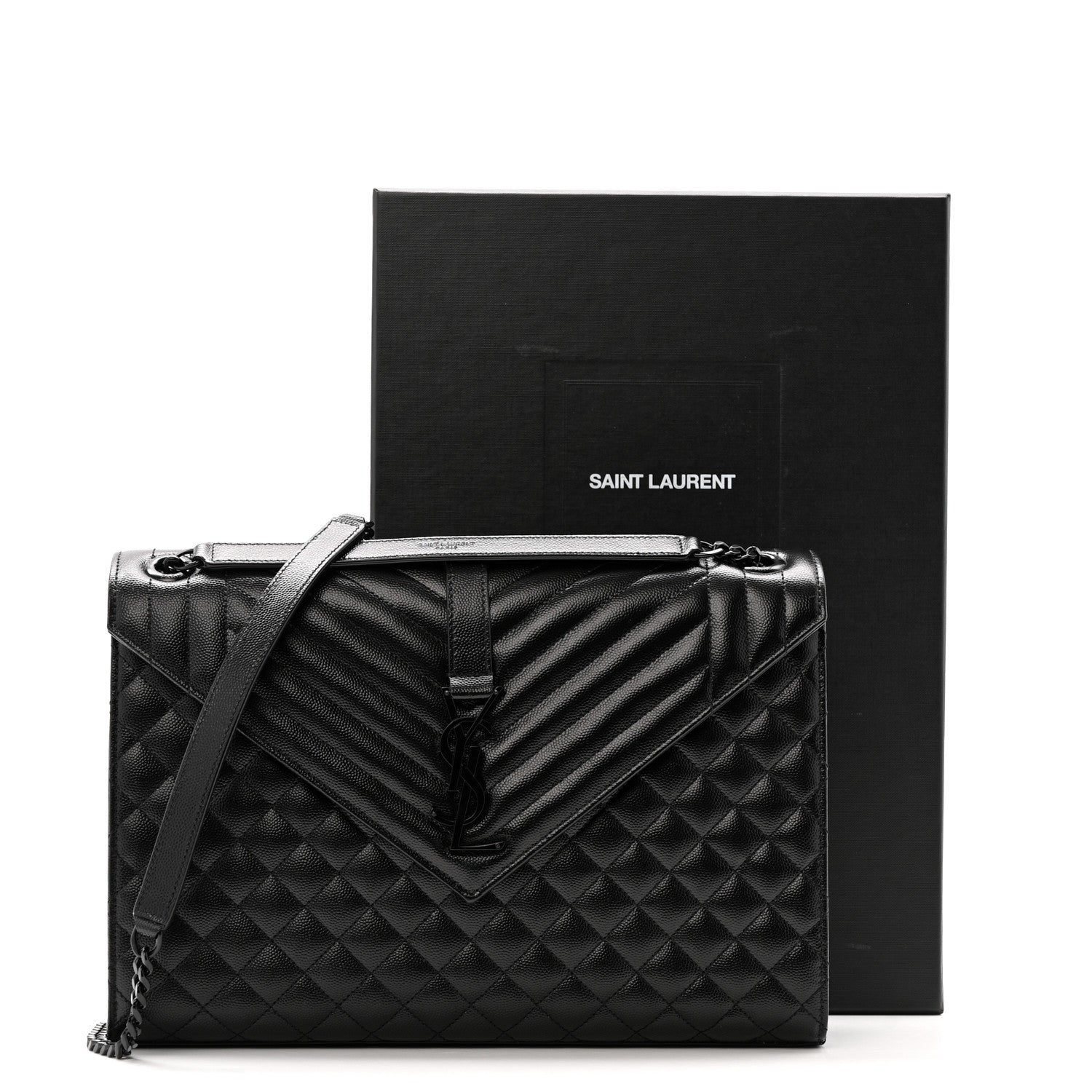 Saint Laurent Grain De Poudre Textured Mixed Matelasse Large Triquilt Monogram Monochrome Satchel Black 13 of 13