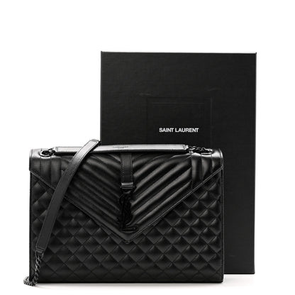 Saint Laurent Grain De Poudre Textured Mixed Matelasse Large Triquilt Monogram Monochrome Satchel Black 13 of 13
