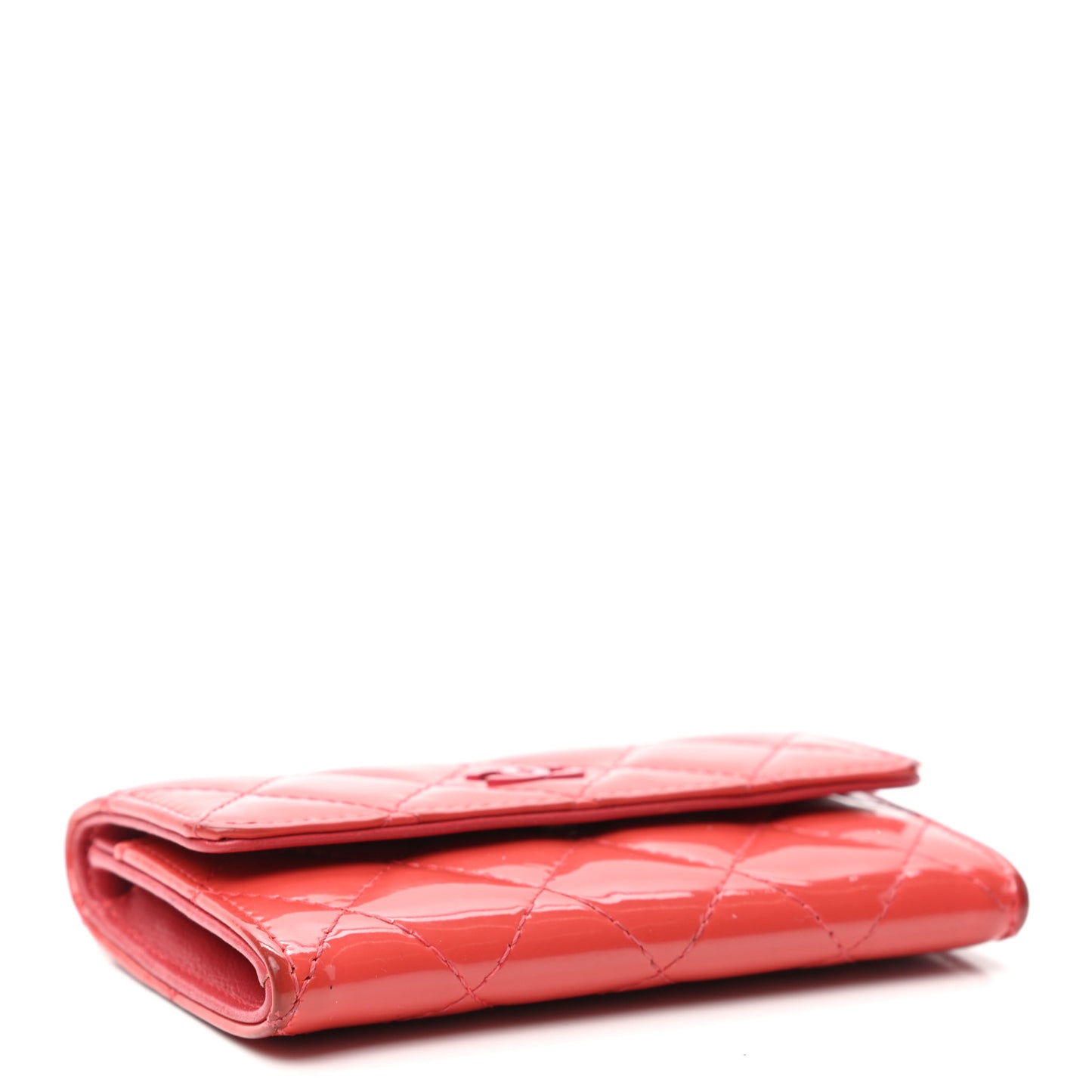 Patent Quilted Card Holder Wallet Coral